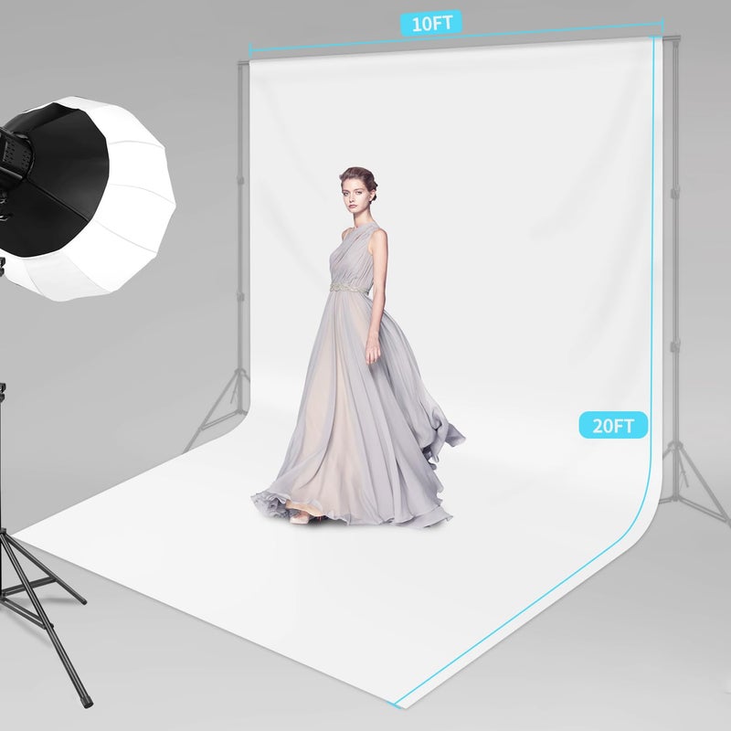 Linhedai 10 x 20 ft White Backdrop Background White Screen for Photography Video Recording Picture Shooting high Density Polyester Fabric Pure Recording Parties Curtain - Image 2