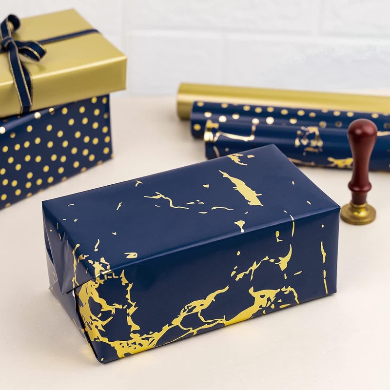 MAYPLUSS Wrapping Paper Roll - Navy Blue and Gold Wrapping Paper - 17" x 120" Per roll - Navy Gold Polka Dot Gold Foil for Birthday,Wedding,Baby Shower,Men(3 Rolls 42.3 sqft) - Image 4