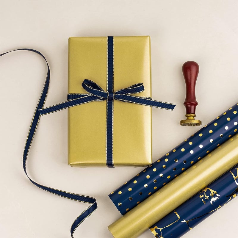 MAYPLUSS Wrapping Paper Roll - Navy Blue and Gold Wrapping Paper - 17" x 120" Per roll - Navy Gold Polka Dot Gold Foil for Birthday,Wedding,Baby Shower,Men(3 Rolls 42.3 sqft) - Image 5