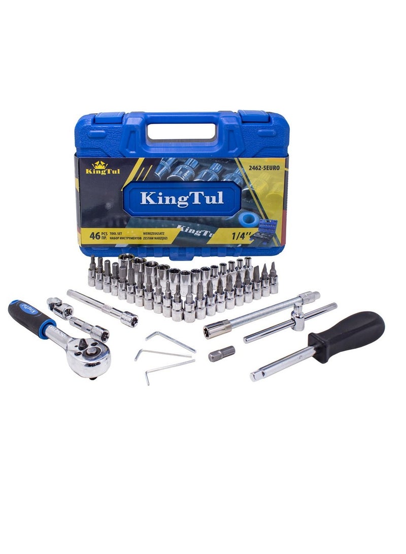 KingTul 46pcs1/4-Inch KINGTUL Car Repair Tool CrV Ratchet Wrench Drive Socket Set Socket Wrench Set in Plastic Carrying Case  - Image 4