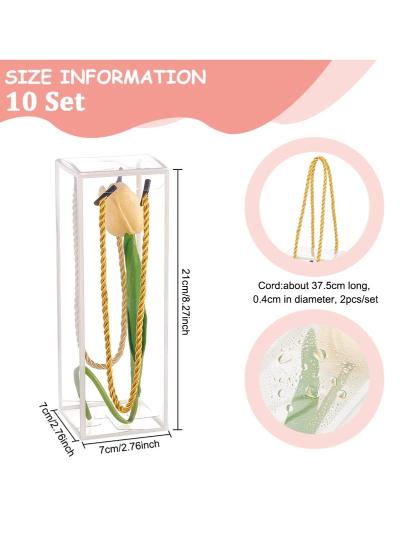كاست ويف مجموعة صناديق هدايا بلاستيكية شفافة من مادة البولي فينيل كلوريد، 10 قطع من صناديق الحلوى المستطيلة الشفافة مع حدود بيضاء وحبل للعطلات وحفلات الزفاف وتغليف الهدايا (7 × 7 × 21 سم) - Image 2
