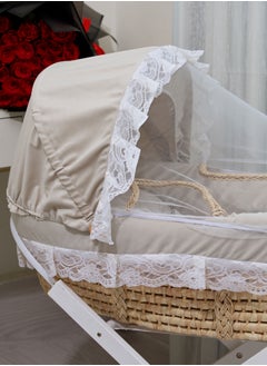 StarKids Baby Moses Basket Cradle With Rocking Stand, Light Brown  - Image 1