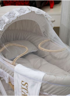 StarKids Baby Moses Basket Cradle With Rocking Stand, Light Brown  - Image 2