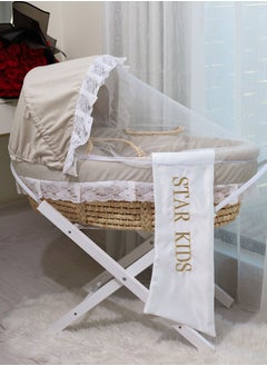 StarKids Baby Moses Basket Cradle With Rocking Stand, Light Brown  - Image 3