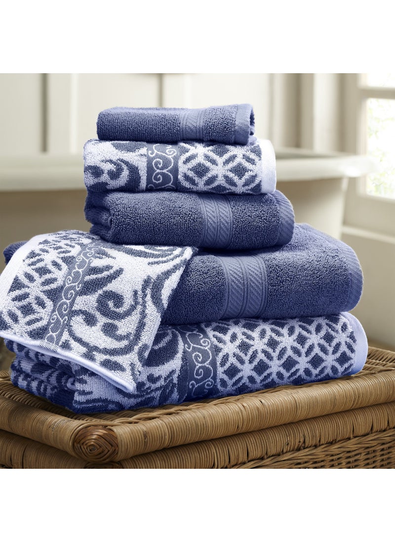 Modern Threads Modern Threads Trefoil Filigree 6Piece Reversible Yarn Dyed Jacquard Towel Set  Bath Towels Hand Towels  Washcloths  Super Absorbent  Quick Dry  100 Combed Cotton 
