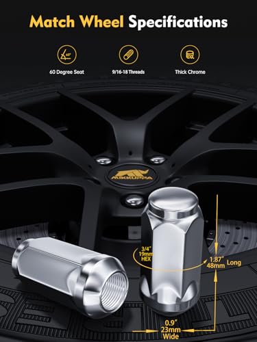MIKKUPPA 9/16-18 Lug Nuts - Replacement for 2002-2010 Dodge Ram 1500, 1994-2010 Dodge Ram 2500/3500, 1984-1997 F250/F350, 1974-1988 J20 Aftermarket Wheel 32pcs Chrome Closed End Lug Nuts - Image 2