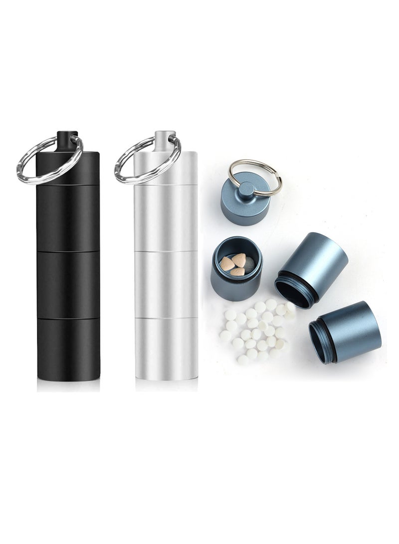 Portable Keychain Pill Holder Case, 3 Compartments Metal Pocket Emergency Pill Container Dispenser Box Outdoor Medicine Bottle Tin for Daily Supplement 3 Packs (Mixed Color) - Image 1