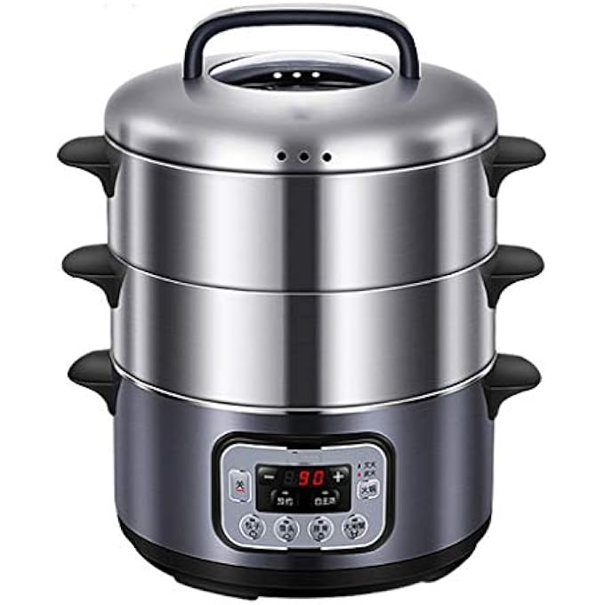 جهاز بخار كهربائي متعدد الوظائف مصنوع من الفولاذ المقاوم للصدأ بثلاث طبقات وسعة كبيرة، مناسب للاستخدام المنزلي، لطهي الخضراوات الصغيرة على البخار - Image 2