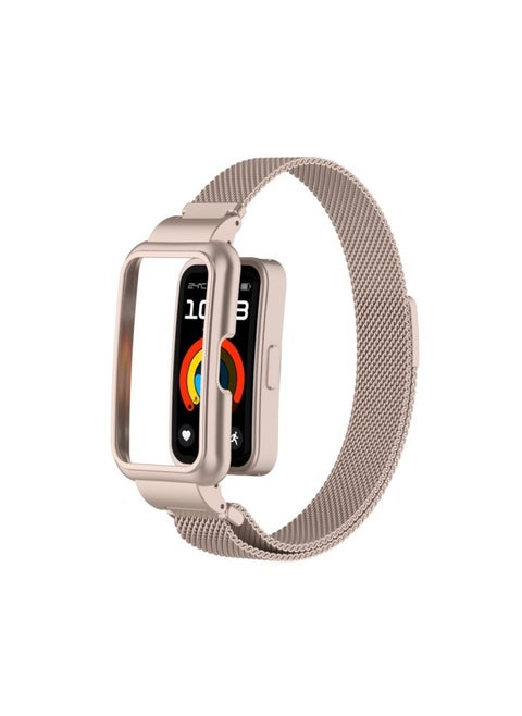 For HuaweiBracelet 10 Strap For HuaweiBand987 Glory Bracelet Universal Wristband Milanese Strap-Color:Matching Host Color - Dawn Pink-Specifications:Applicable To For HuaweiBand 10/9/8/7 Generation (with Metal Case)