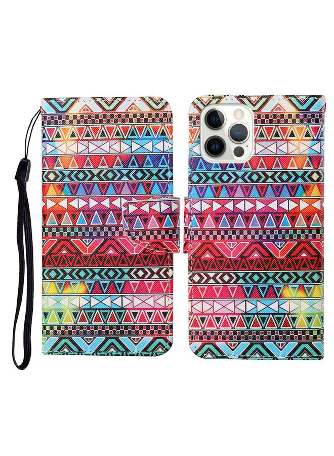 اس-توب جراب لهاتف iPhone 13 Pro بنمط رسم ملون، جراب هاتف جلدي قابل للطي أفقيًا - Image 1