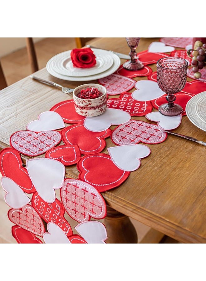 Joyfol Day Valentine's Day Table Runner 14x33 Inch, Cutwork Embroidered Red Heart Decoration for Wedding Anniversaries, Proposals & Romantic Parties - Image 3
