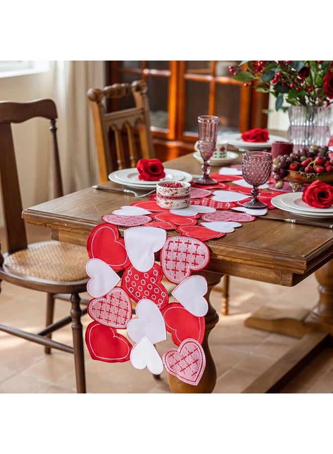 Joyfol Day Valentine's Day Table Runner 14x33 Inch, Cutwork Embroidered Red Heart Decoration for Wedding Anniversaries, Proposals & Romantic Parties - Image 2