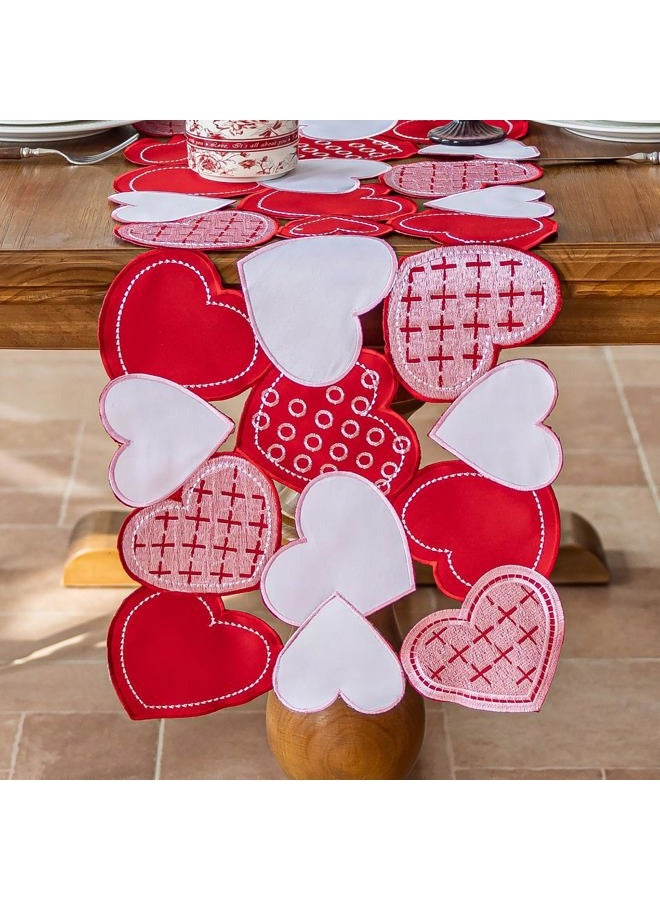 Joyfol Day Valentine's Day Table Runner 14x33 Inch, Cutwork Embroidered Red Heart Decoration for Wedding Anniversaries, Proposals & Romantic Parties - Image 1