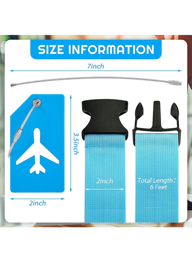 Aikanbo 4 Pack Luggage Straps Suitcase Tags Set，Travel Adjustable Suitcase Straps Silicone Luggage Tags with Name ID Card Men Women Travel Accessories（Light Blue+Blue） - Image 2