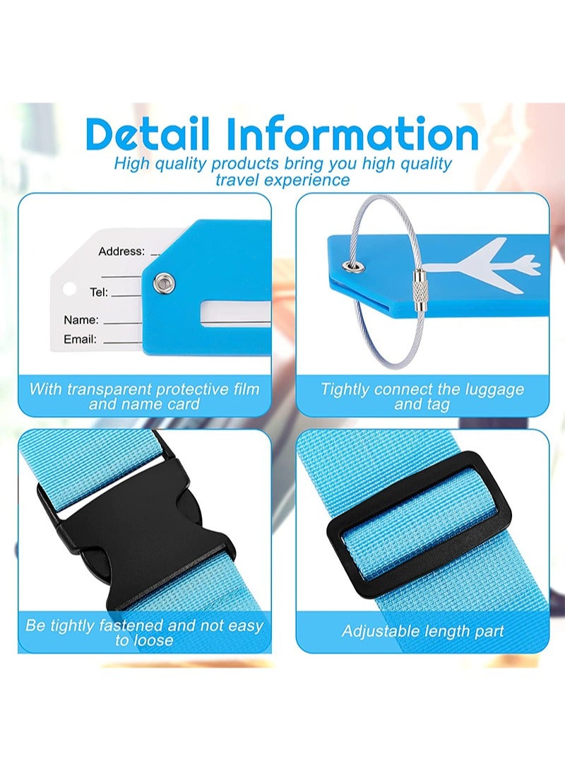 Aikanbo 4 Pack Luggage Straps Suitcase Tags Set，Travel Adjustable Suitcase Straps Silicone Luggage Tags with Name ID Card Men Women Travel Accessories（Light Blue+Blue） - Image 3