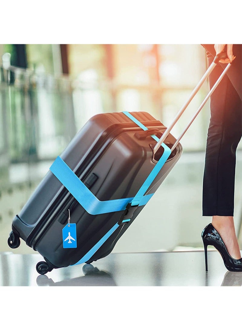 Aikanbo 4 Pack Luggage Straps Suitcase Tags Set，Travel Adjustable Suitcase Straps Silicone Luggage Tags with Name ID Card Men Women Travel Accessories（Light Blue+Blue） - Image 5