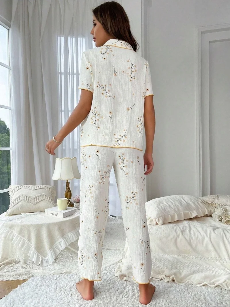 Bella Notte Floral Printed Pocket Detailed Buttoned Daily Pajama Set