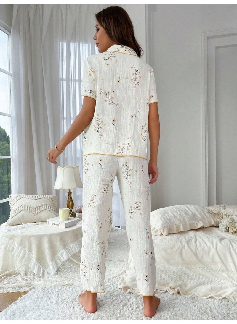 Bella Notte Floral Printed Pocket Detailed Buttoned Daily Pajama Set  - Image 4