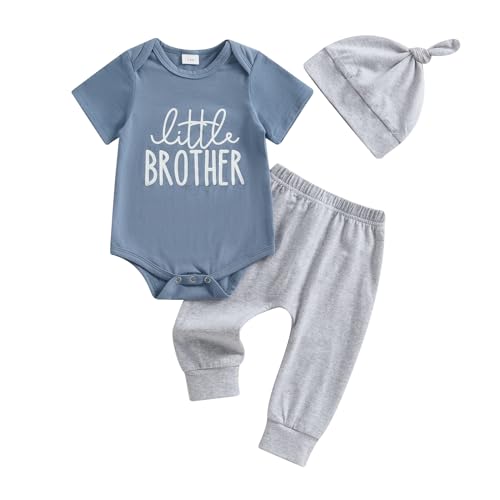Ayalinggo Little Brother Newborn Outfit Baby Boy Lil Bro T Shirt Romper Long Pants Set Hat Infant little Summer Clothes (Blue Little Brother, 0-3 Months) - Image 1