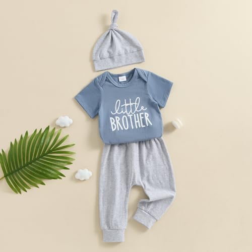 Ayalinggo Little Brother Newborn Outfit Baby Boy Lil Bro T Shirt Romper Long Pants Set Hat Infant little Summer Clothes (Blue Little Brother, 0-3 Months) - Image 5