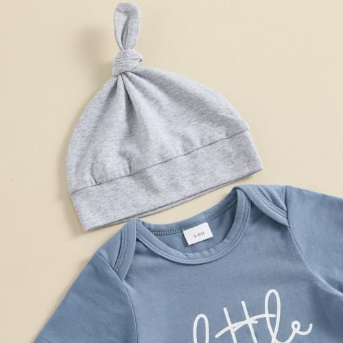Ayalinggo Little Brother Newborn Outfit Baby Boy Lil Bro T Shirt Romper Long Pants Set Hat Infant little Summer Clothes (Blue Little Brother, 0-3 Months) - Image 2
