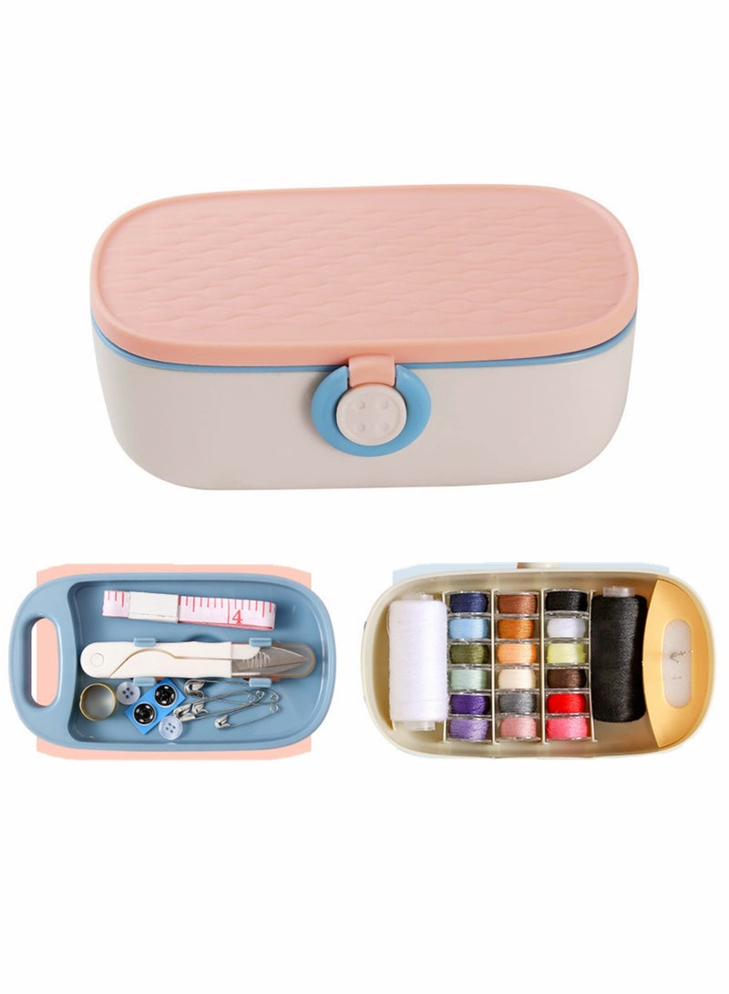 SOLARAE Sewing Kit, Advanced Home Supplies Complete DIY Portable Multifunctional Double Layer Needle and Thread Storage Box (Pink) - Image 1