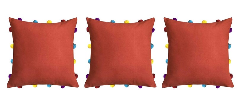 Lushomes Sofa Cushion Cover Online with Colorful Pom Pom Pack of 314X14 Inches Metallic - Image 1
