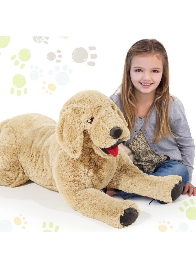 Geosar - Giant Dog Stuffed Animals Fluffy Labrador Large Stuffed Dog Hugging Toy Big Cuddly Plush Body Pillow Gifts For Adult Kids Pets On Birthday Party Thanksgiving Xmas Gold(100 Cm/ 39.4 Inch) - Image 1