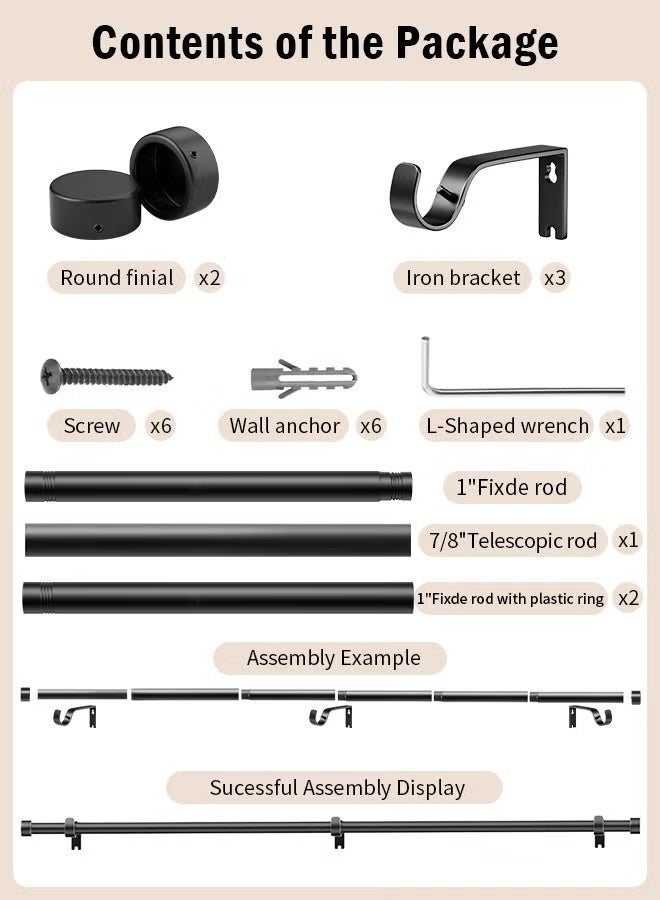 Beauenty Curtain Rod Curtain Poles Set for Eyelet Curtains 25mm Diameter Splicing Heavy Duty Drapery Rods with Adjustable Brackets for Bedroom Living Room Office - Image 3