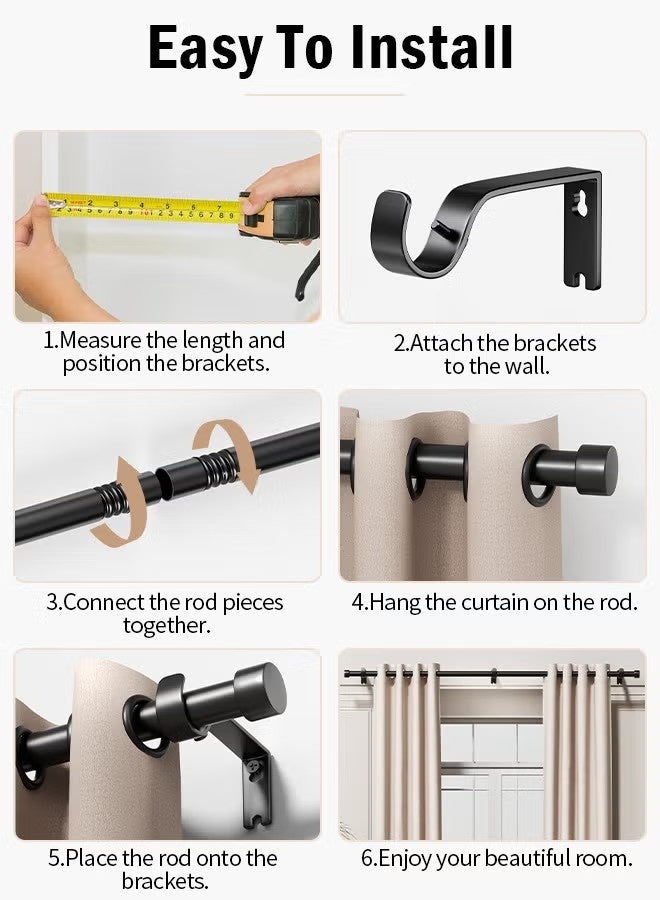 Beauenty Curtain Rod Curtain Poles Set for Eyelet Curtains 25mm Diameter Splicing Heavy Duty Drapery Rods with Adjustable Brackets for Bedroom Living Room Office - Image 2