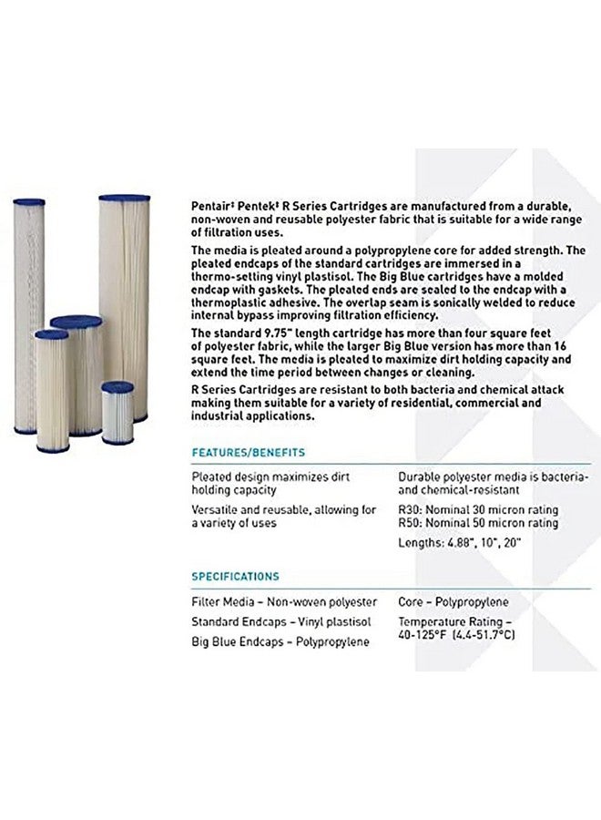 Pentek Pentair Pentek R30-20BB Big Blue Sediment Water Filter, Whole House Pleated Polyester Filter Cartridge, 20" x 4.5", 30 Micron, White - Image 3