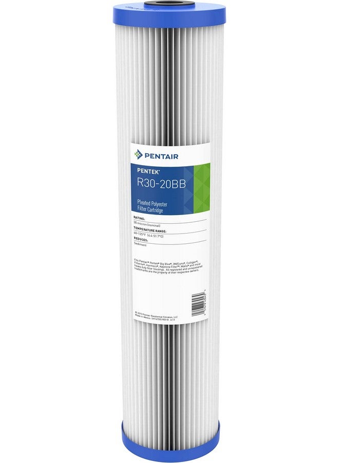 Pentek Pentair Pentek R30-20BB Big Blue Sediment Water Filter, Whole House Pleated Polyester Filter Cartridge, 20" x 4.5", 30 Micron, White - Image 1