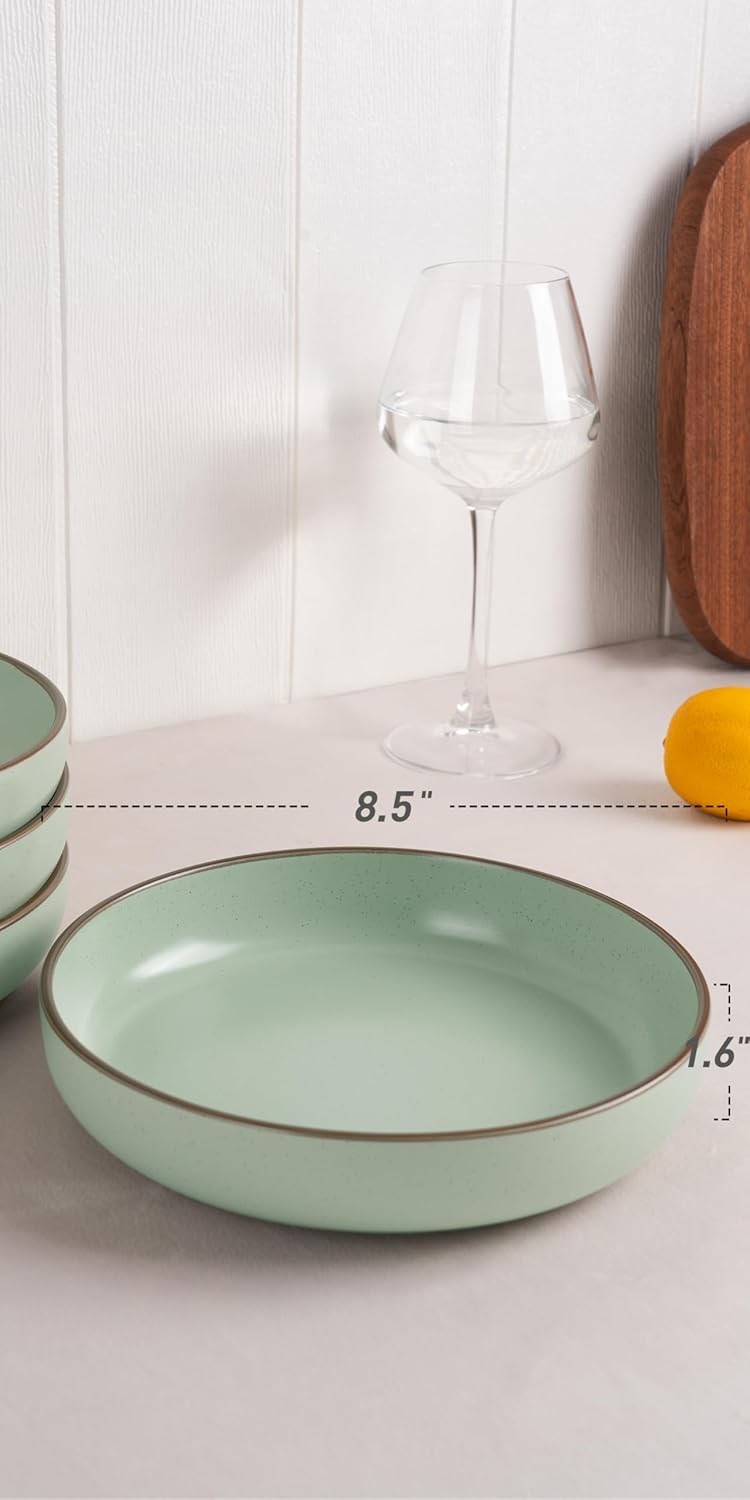 famiware Mercury Pasta Bowls Set of 4 33 oz Large Salad Bowls Stoneware Pasta Plates Bowls Serving Bowls for Kitchen Microwave  Dishwasher Safe Light Green - Image 3