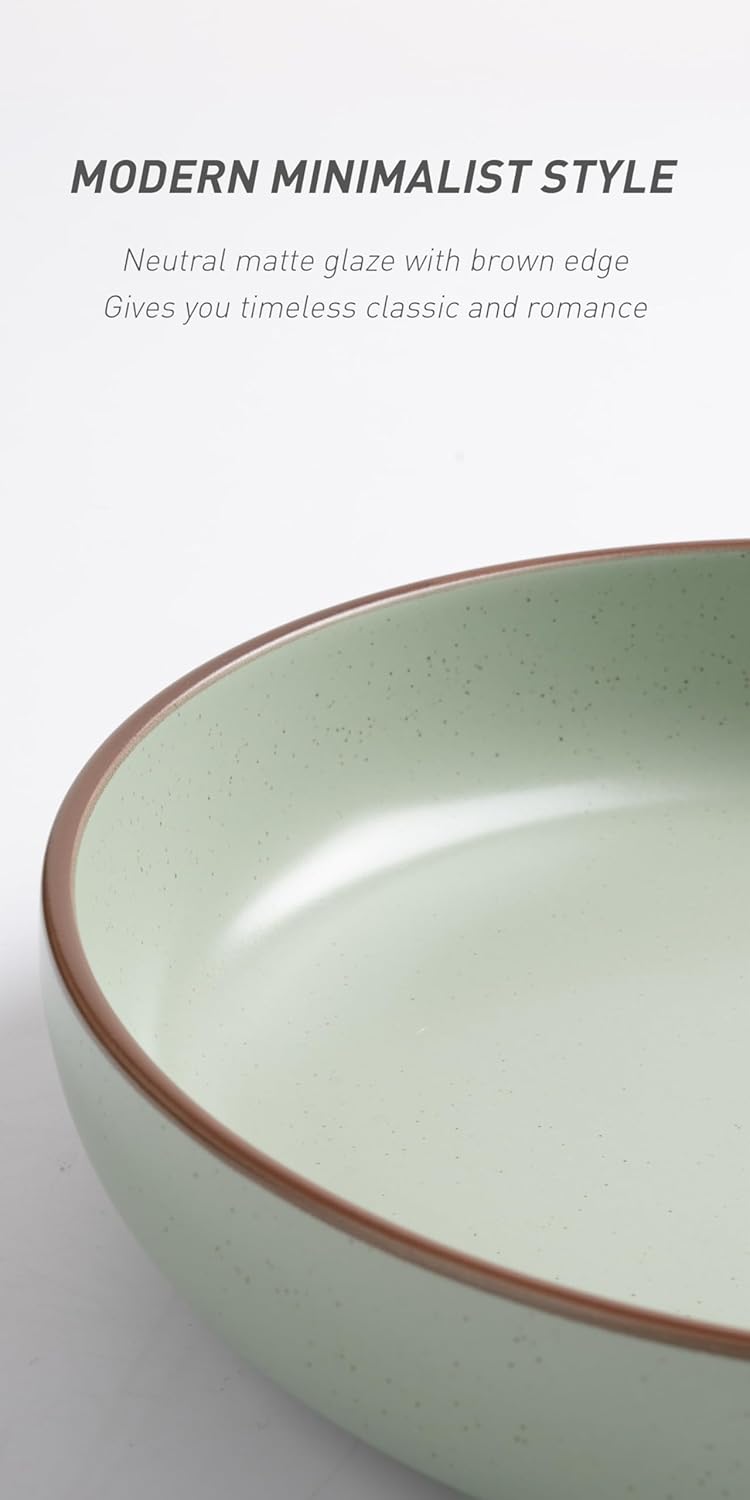 famiware Mercury Pasta Bowls Set of 4 33 oz Large Salad Bowls Stoneware Pasta Plates Bowls Serving Bowls for Kitchen Microwave  Dishwasher Safe Light Green - Image 4
