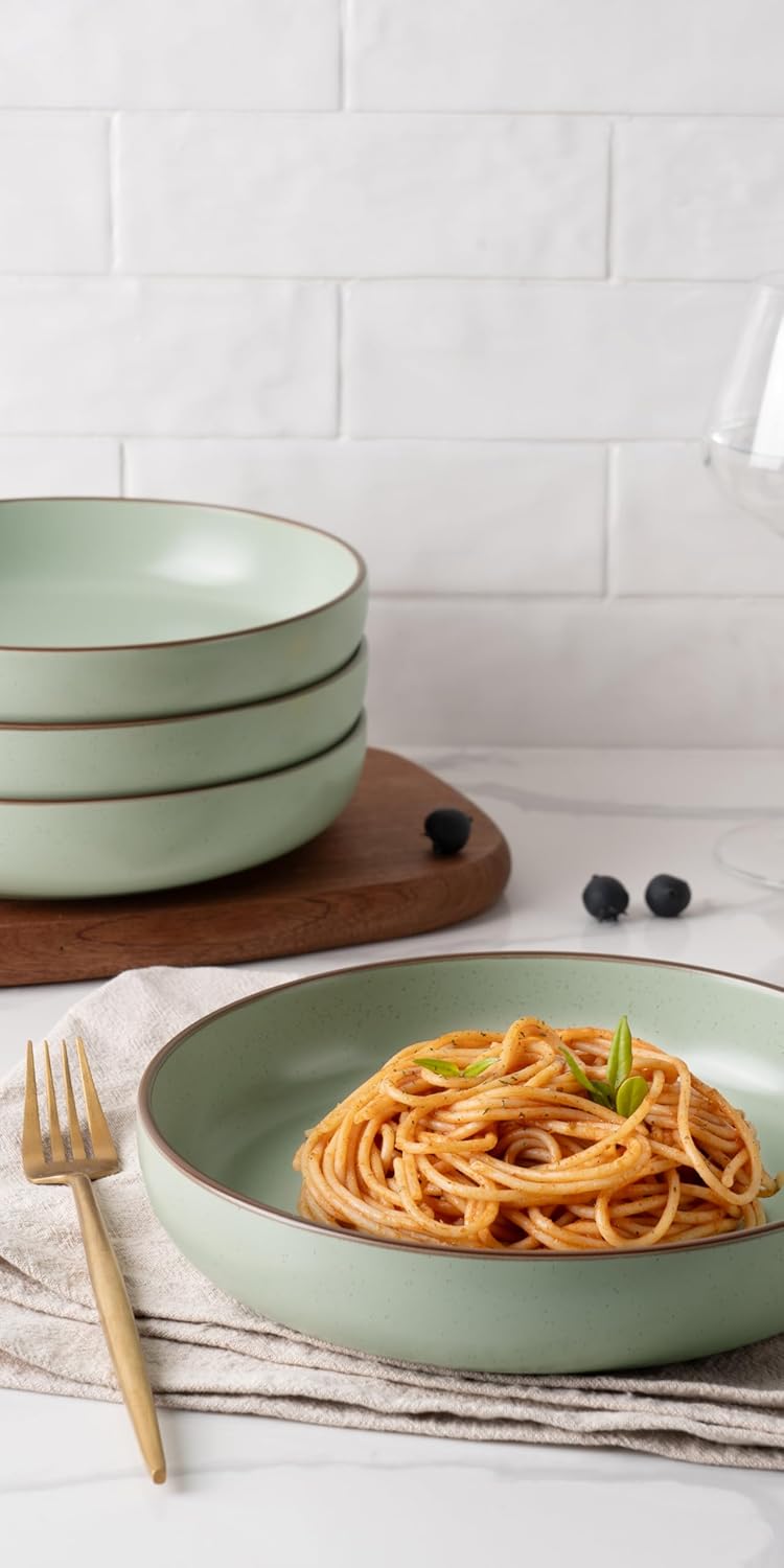 famiware Mercury Pasta Bowls Set of 4 33 oz Large Salad Bowls Stoneware Pasta Plates Bowls Serving Bowls for Kitchen Microwave  Dishwasher Safe Light Green - Image 2