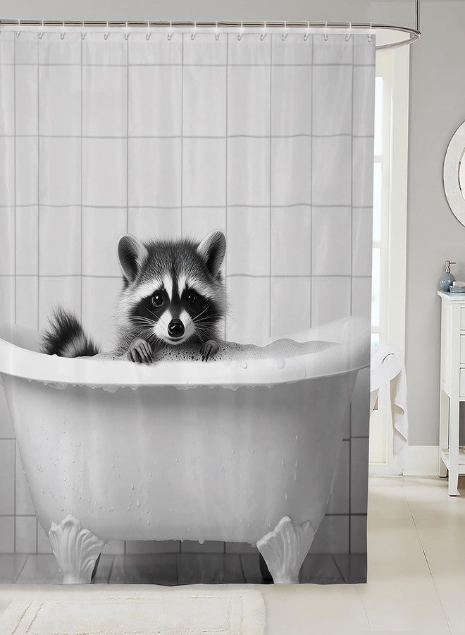 Feelyou Raccoon Shower Curtain 72"x72" Cute Bathroom Shower Curtain Set for Boys Girls Teens Kawaii Bath Curtain Animal Kids Bathroom Accessories Grey - Image 1