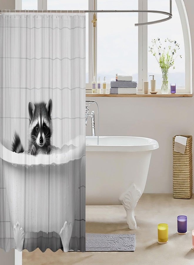 Feelyou Raccoon Shower Curtain 72"x72" Cute Bathroom Shower Curtain Set for Boys Girls Teens Kawaii Bath Curtain Animal Kids Bathroom Accessories Grey - Image 3