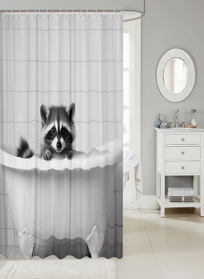 Feelyou Raccoon Shower Curtain 72"x72" Cute Bathroom Shower Curtain Set for Boys Girls Teens Kawaii Bath Curtain Animal Kids Bathroom Accessories Grey - Image 2