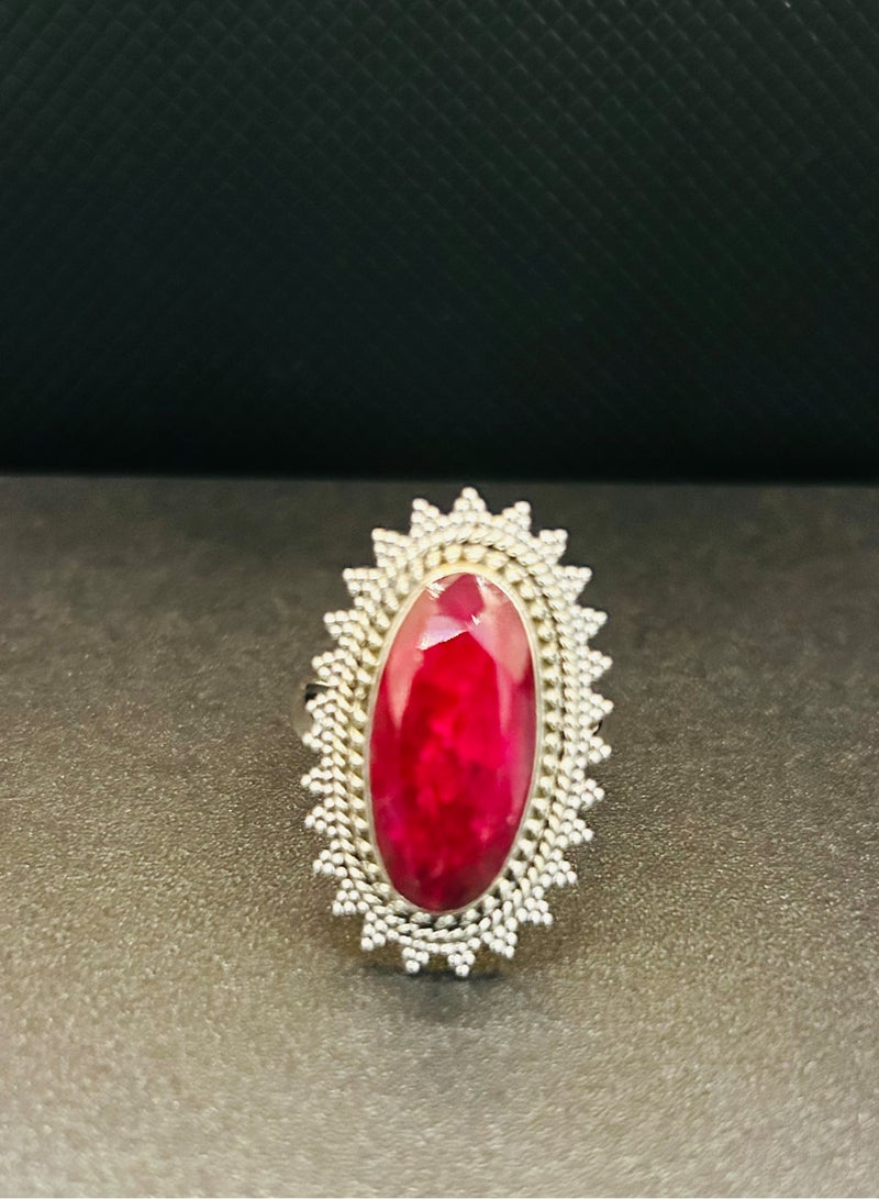Sterling Silver 925 Traditional Ring with Gemstone Ruby, a stone of love and passion. - Image 1