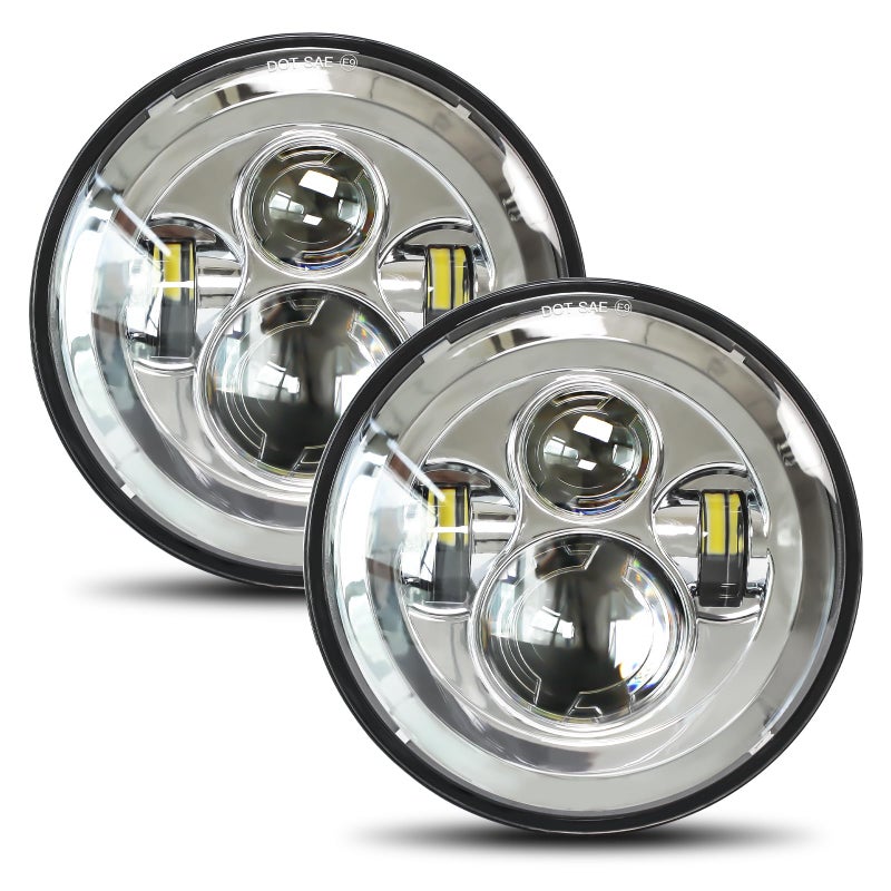 UNISHINE 2pcs Projector 7 Inch LED Headlight HiLo Beam Chrome 7 Round H6024 LED Headlight Compatible with Jeep Wrangler JK CJ TJ fit for Miata for Chevy SC2