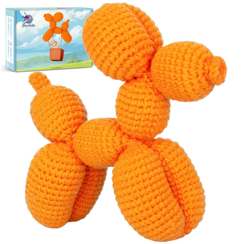 Crochetta Crochet Kit for Beginners, Crochet Kit w Step-by-Step Video Tutorials, Crochet Starter Kit Learn to Crochet Kits for Adults Kids Beginners, Vibrant Orange Balloon Dog (40%+ Yarn Content) - Image 1