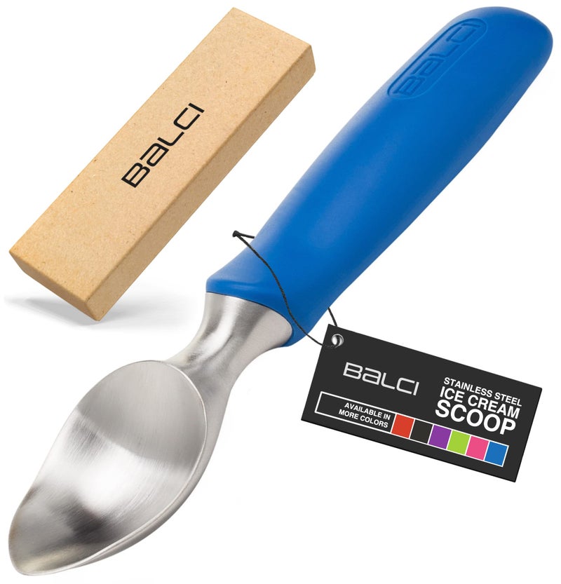 Balci Ice Cream Scoop  Heavy Duty Stainless Steel Icecream Scooper With NonSlip Rubber Grip  Professional Metal IceCream Spade  Dishwasher Safe  Blue