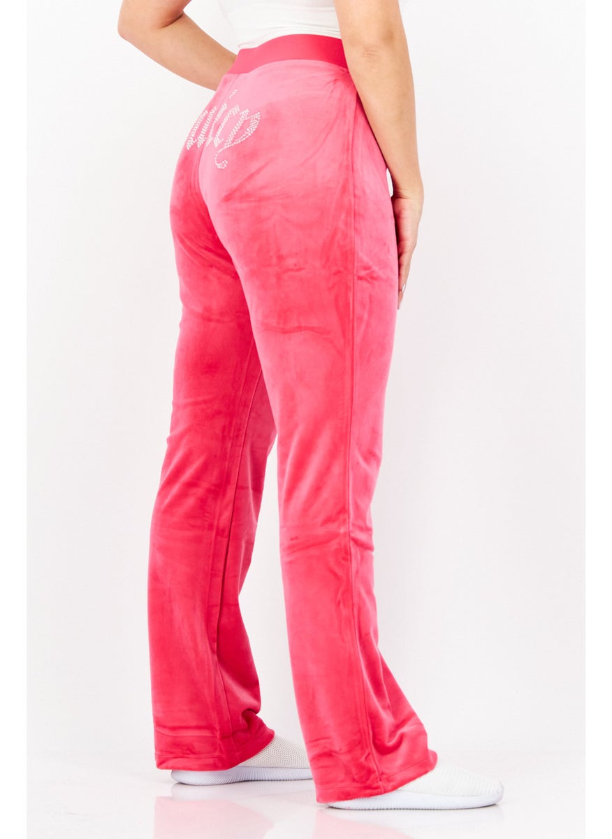 Juicy Couture Women Textured Stretchable Pull On Palazzo Pants, Pink  - Image 3