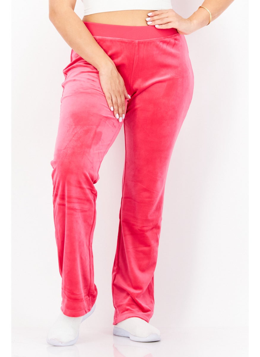 Juicy Couture Women Textured Stretchable Pull On Palazzo Pants, Pink  - Image 1