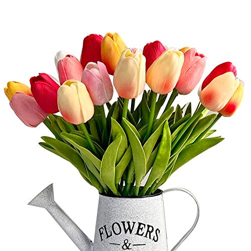 Bodosac 24pcs Multicolor Artificial Tulip Latex Real Touch for DIY Bouquets Wedding Party Bridal Baby Shower Home Decor Multicolor Tulip - Image 1