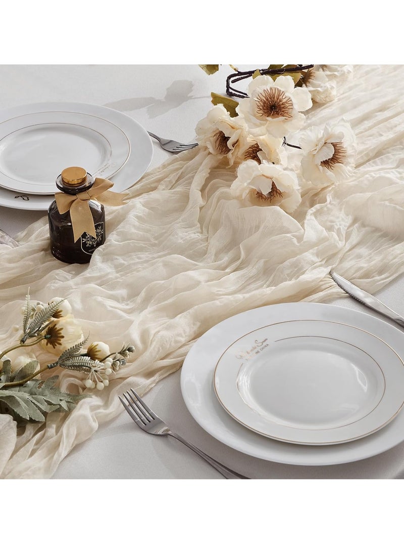 جوسكوين مفرش طاولة من شاش الجبن، مفرش طويل غير شفاف بتصميم بوهيمي ريفي باللون البيج، يستخدم كزينة لحفلات استحمام الأطفال وحفلات الزفاف وأعياد الميلاد، قياس 90×400 سم. - Image 3