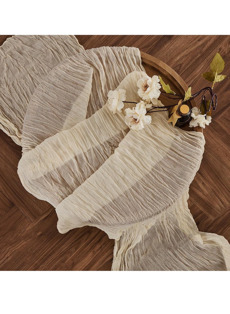 جوسكوين مفرش طاولة من شاش الجبن، مفرش طويل غير شفاف بتصميم بوهيمي ريفي باللون البيج، يستخدم كزينة لحفلات استحمام الأطفال وحفلات الزفاف وأعياد الميلاد، قياس 90×400 سم. - Image 1