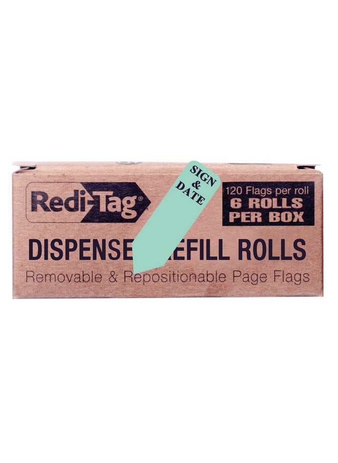 Redi-Tag - Arrow Message Flag Refills, Please Sign & Date, Mint, Reversible Flags, 120 Per Roll, 6 Rolls, 720 Flags Total, 1-3/4" X 9/16" (B91401) - Image 1