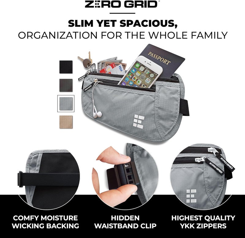 Zero Grid Money Belt for Secure Travel - RFID Blocking Slim Passport Holder - Hidden Waist Pouch for Cash, Credit Cards, Documents - Concealable Under Clothes, Water-Resistant Slim Fanny Pack for Men and Women - Image 2