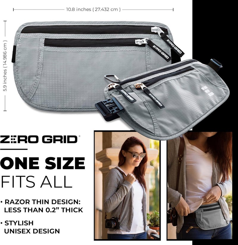 Zero Grid Money Belt for Secure Travel - RFID Blocking Slim Passport Holder - Hidden Waist Pouch for Cash, Credit Cards, Documents - Concealable Under Clothes, Water-Resistant Slim Fanny Pack for Men and Women - Image 3